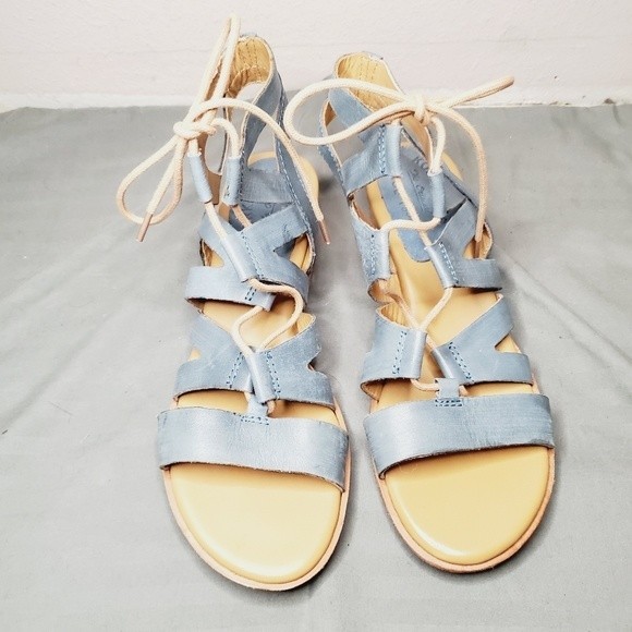Kork-Ease Light Blue Skyway Leather  Strappy Chris cross Sandal shoes - Picture 3 of 12